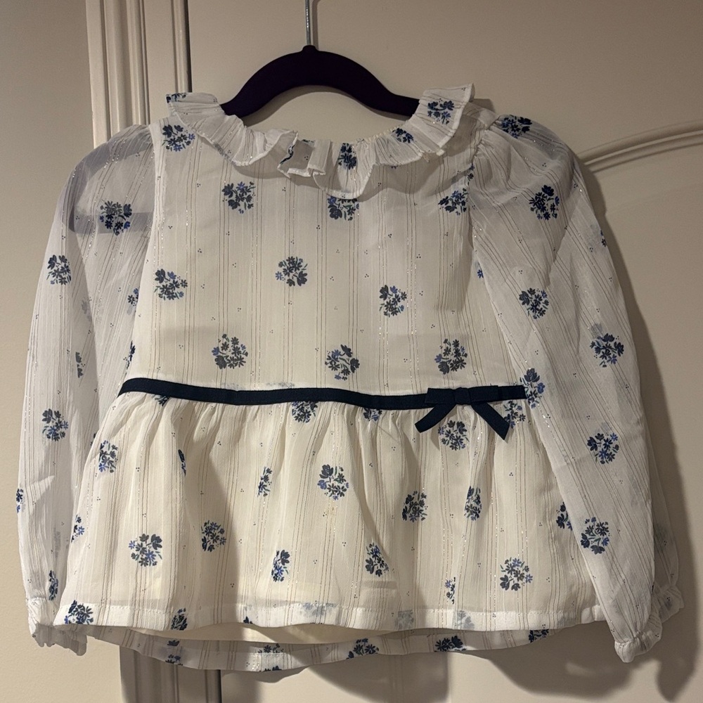 Janie and Jack White and Blue Floral Blouse, never worn!